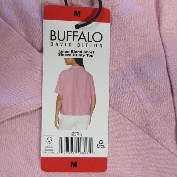 BUFFALO DAVID BITTON Linen Blend Button Front Shirt M 8-10 Fidji Pink Blouse NWT - Picture 7 of 9